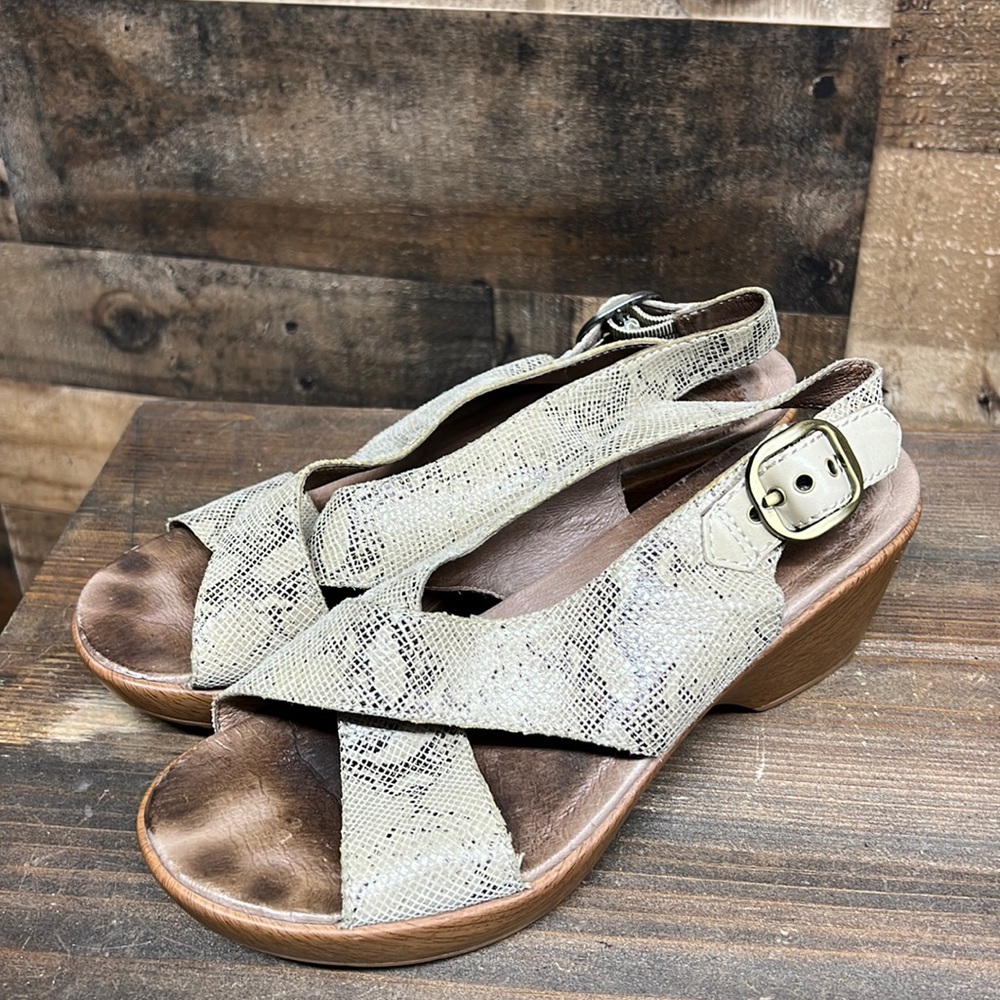 Dansko Jacinda Snake Print Leather Slingback Sandals Womens Size 38‎